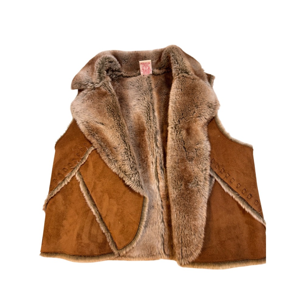 Vintage Y2K Faded Glory Originals Faux Suede Faux Fur Vest, Medium